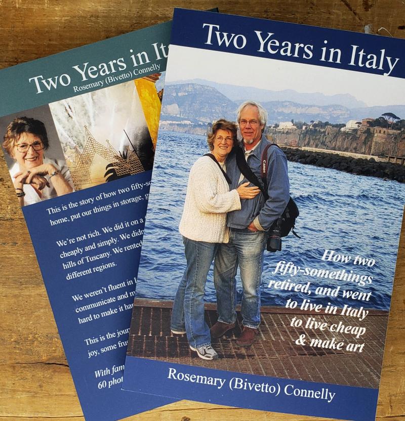 photo of front and back covers of my book Two Years in Italy